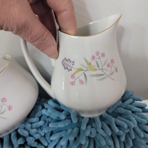 RARE. Bavaria Fine China Sugar and Creamer with Lid. Floral, White with Gold Set - Picture 3 of 16